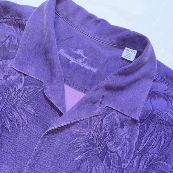 Tommy Bahama Other - Tommy Bahama Original Fit Silk Tropical Leaf Print Short Sleeve Shirt PURPLE XXL